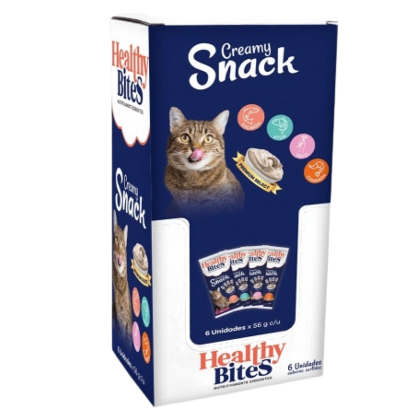 F HEALTHY BITES SNACK CREAMOSO PARA GATO SURTIDO BOMBONERA X 6 UNIDADES