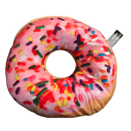 Comida chatarra donut juguete canino Bow wow pet / Rosado con sprinkles