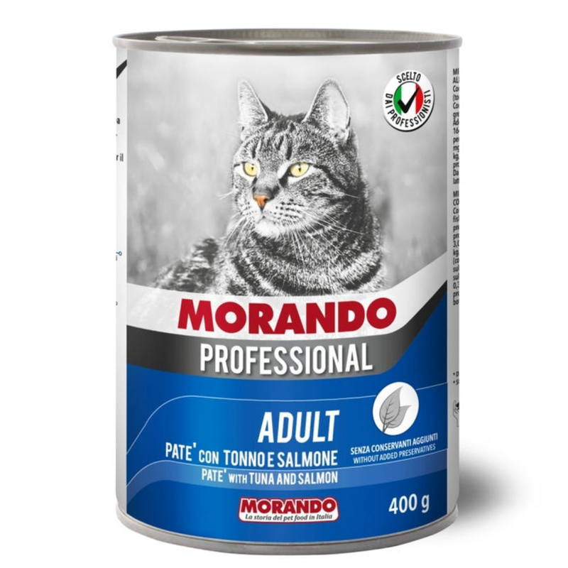 Morando Prof. Cat patè with Tuna and Salmon - Atún y Salmón Lata * 400 gr. (Azul Oscuro)