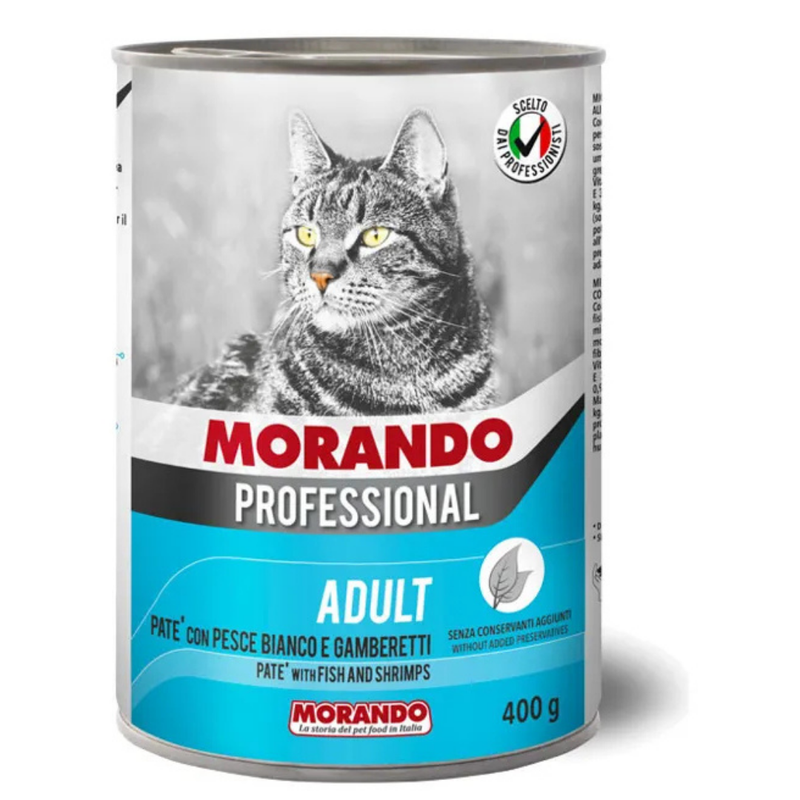Morando Prof. Cat patè with Fish and Shrimps - Pescado y Camarones Lata * 400 gr. (Azul Claro)
